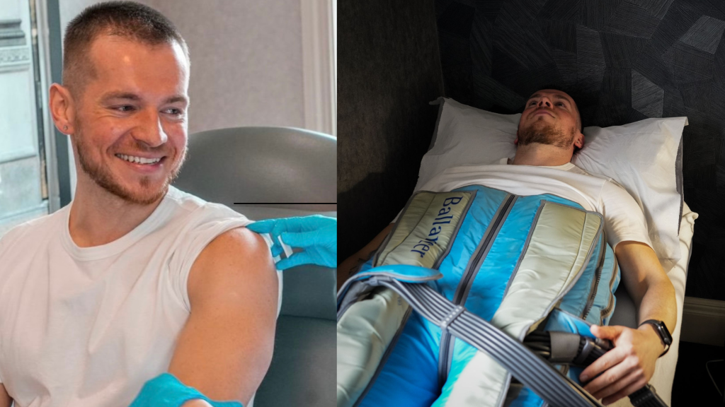 man getting b12 injection and lymphatic drainage massage